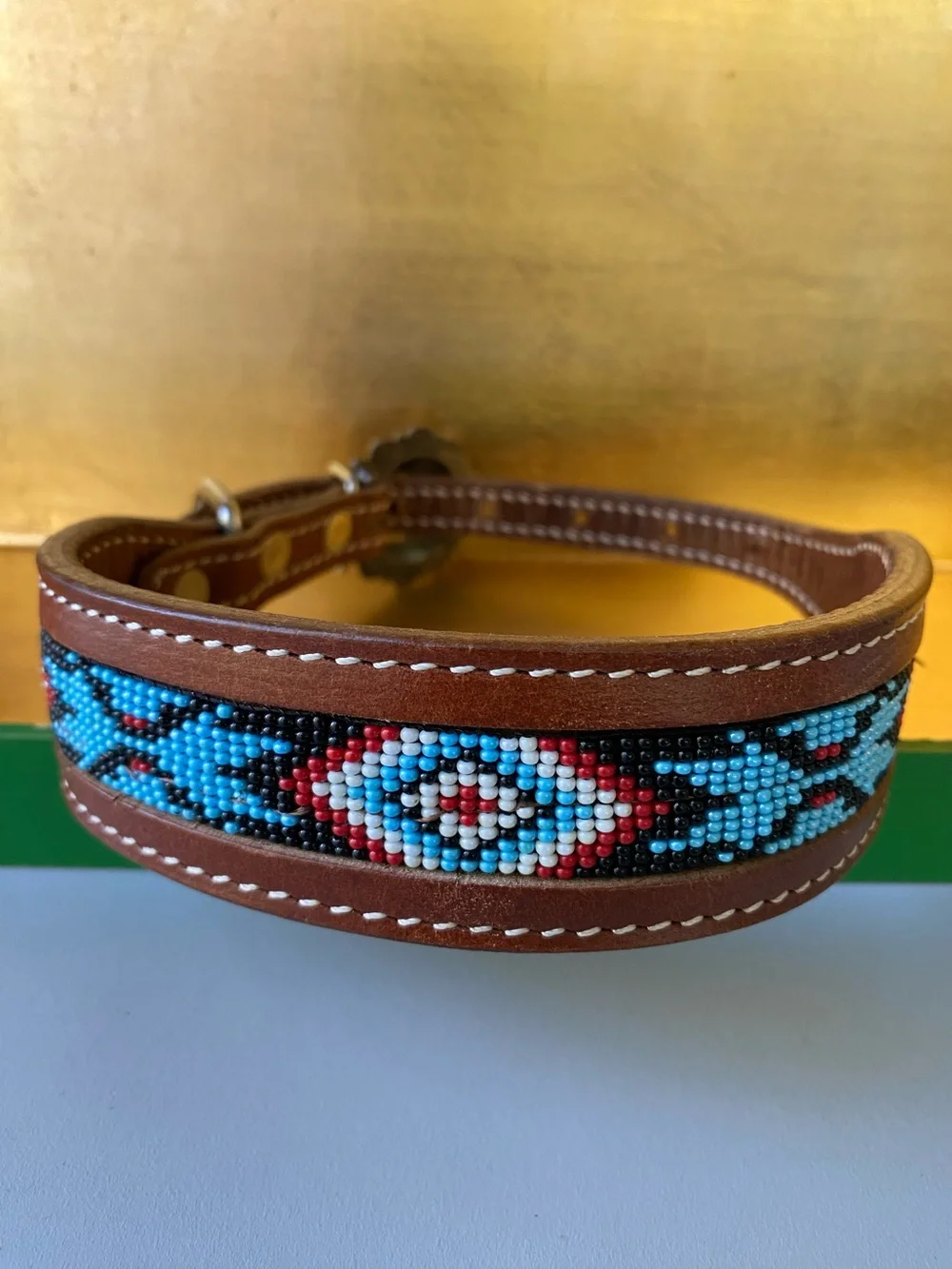 Stunning Beaded Leather Dog Collar by Showman Couture. Size M. NWOT.